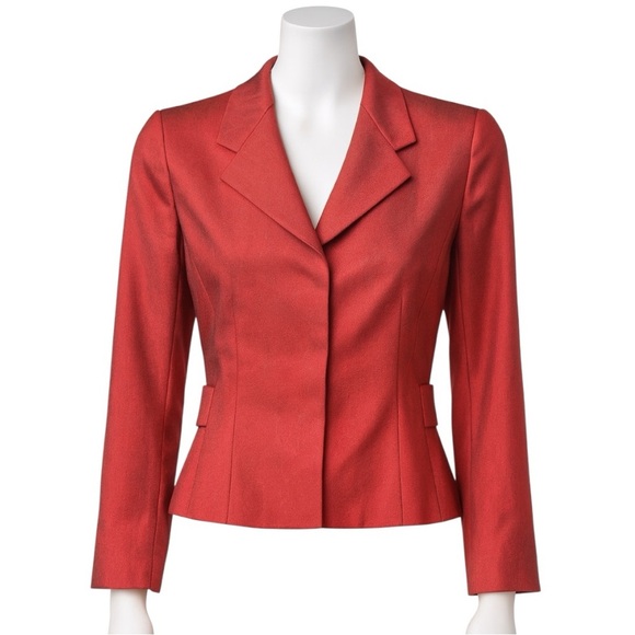 Akris Red Silk Cashmere Blend Tailored Blazer Swiss Luxury Minimalist Size 6 - Picture 1 of 12